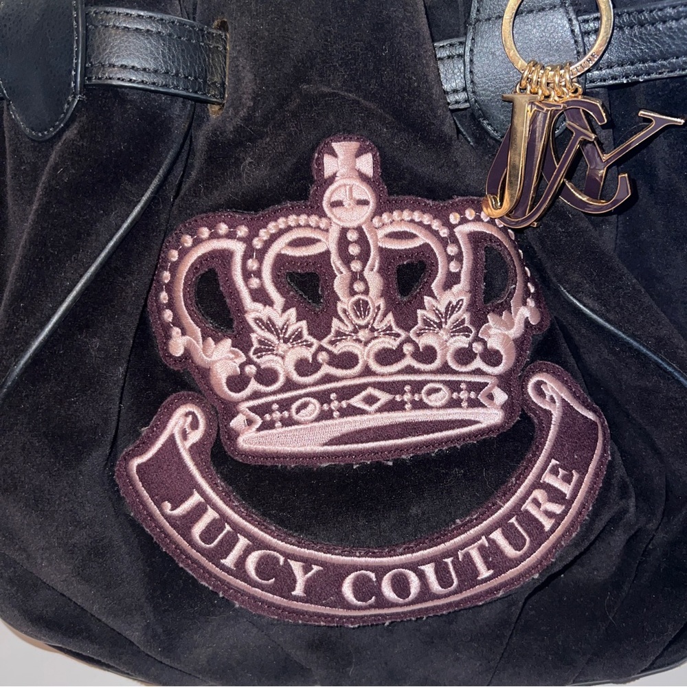 Vintage Black JUICY COUTURE Purse Velour Y2K Shoulder Bag Satchel - Picture 2 of 14